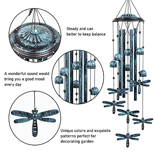 Monsiter QE Wind Chimes， Outdoors Wind Chimes with 4 Aluminum Tubes - Dragonfly Wind Chime with S Hook， Wind Bells Hanging Decorate for Patio， Garden， Backyard or Porch