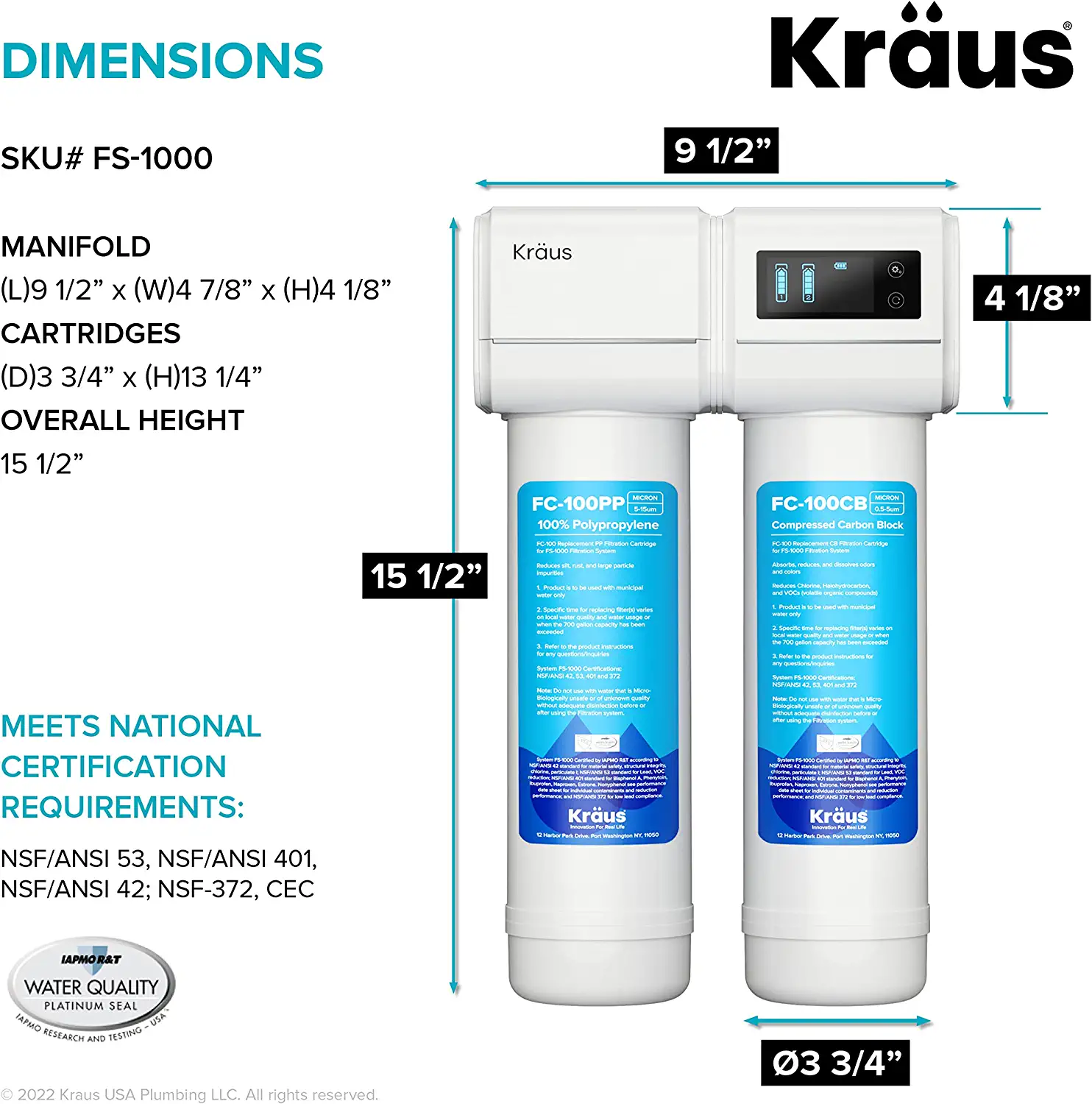 Kraus Purita Dual-stage Carbon Block Under Sink Water Filtration System