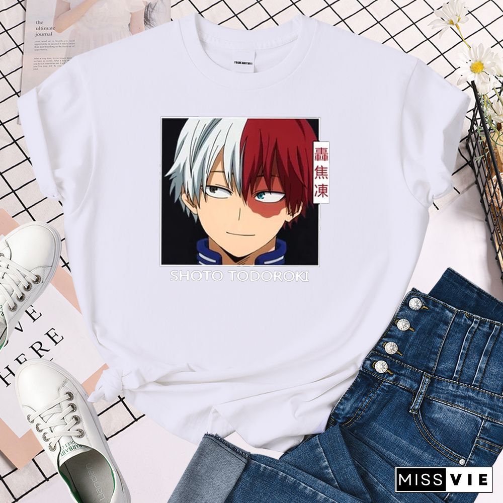 My Hero Academia Shoto Todoroki Print Woman Tshirt Summer Fashsion O-neck Tops HipHop Manga ShortSleeve Women'sTShirts