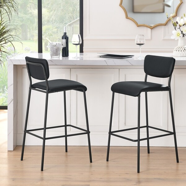 Pu Faux Leather Bar Stools Set of 2 Pub Barstools with Footrest