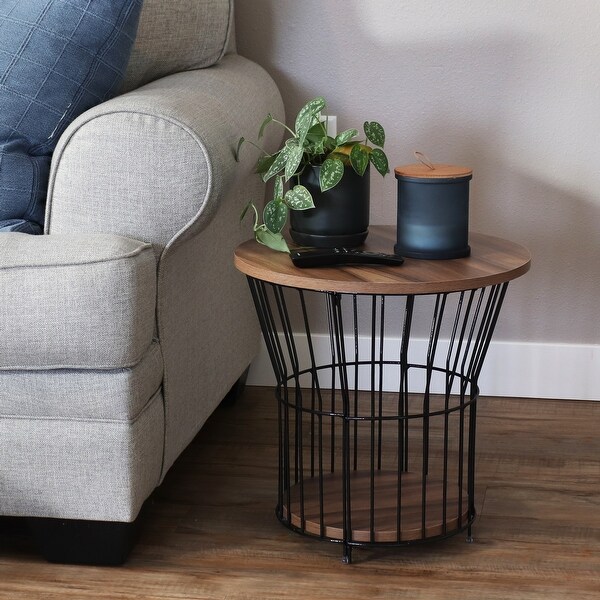 Wire Pedestal Modern End Table with MDF Pull-Open Tabletop