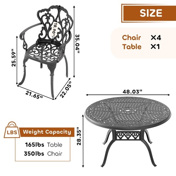 5/7Piece Cast Aluminum Outdoor Dining Set with 48.03 in. Round Table and Random Color Cushions