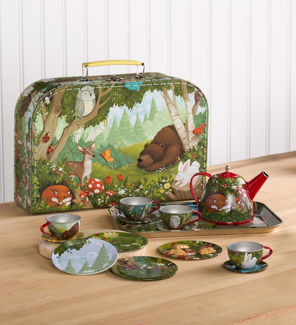 15 Piece Tin Tea Set - Woodland by HearthSong