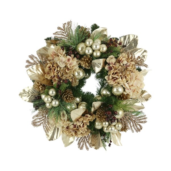 30 Hydrangea Christmas Holiday Wreath with Beaded Leaves