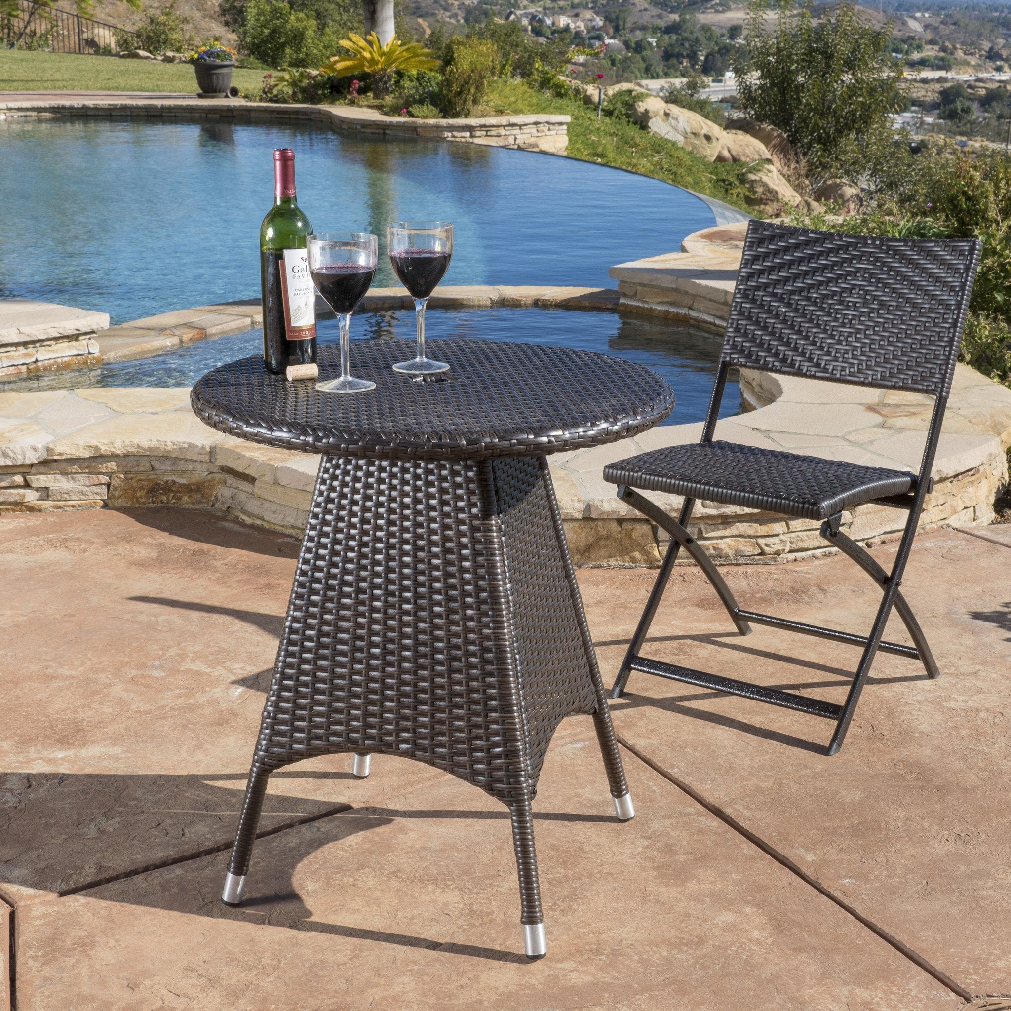 Lebeau Outdoor Contemporary Multi Brown Polyethylene Round Bistro Table