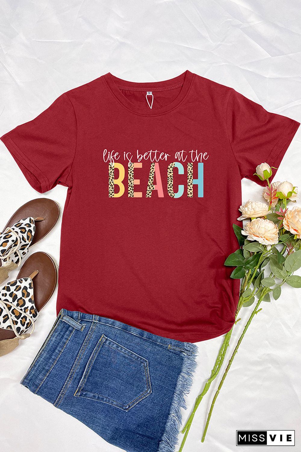 Life is better at the beach Sleeve Graphic Tee Wholesale