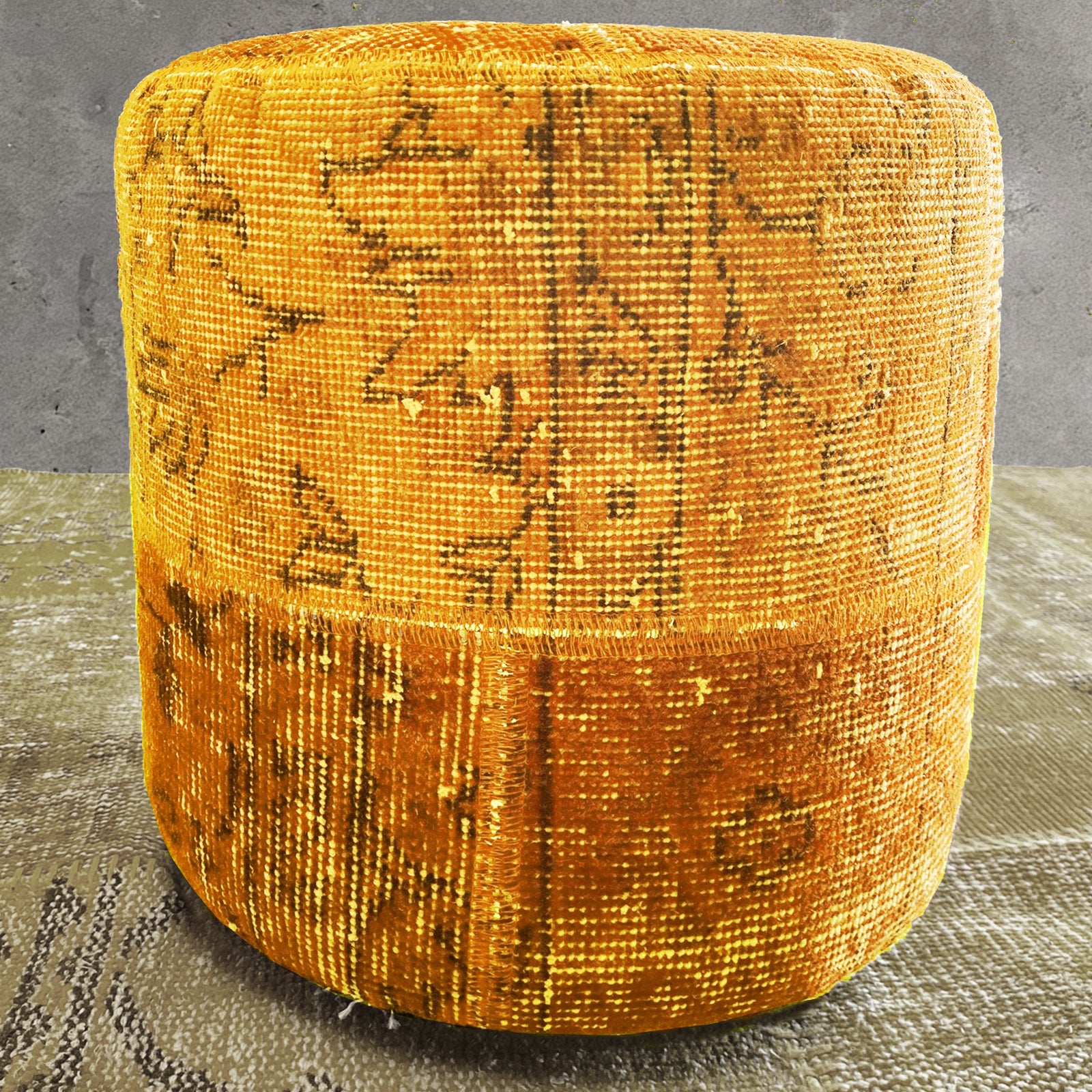 Hali X-Bursa Handmade Over Dyed Pouf Yellow 001