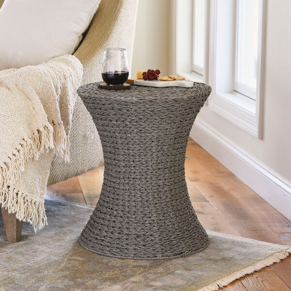 Handwoven Woven Paper Rope Woven Stool， Elegant Woven Braid with Sturdy Metal Frame， Beautiful Hourglass Profile， Multipurpose