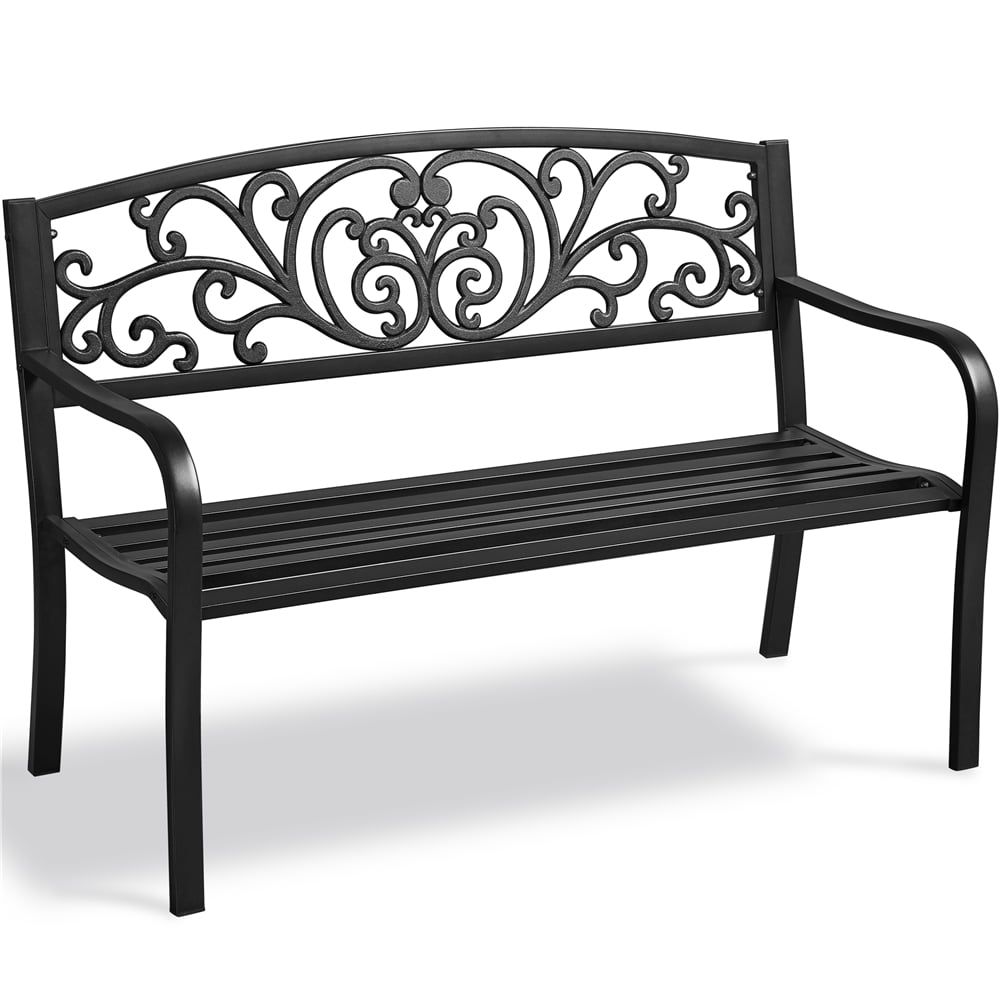 Yaheetech Outdoor Metal Garden Bench, Black