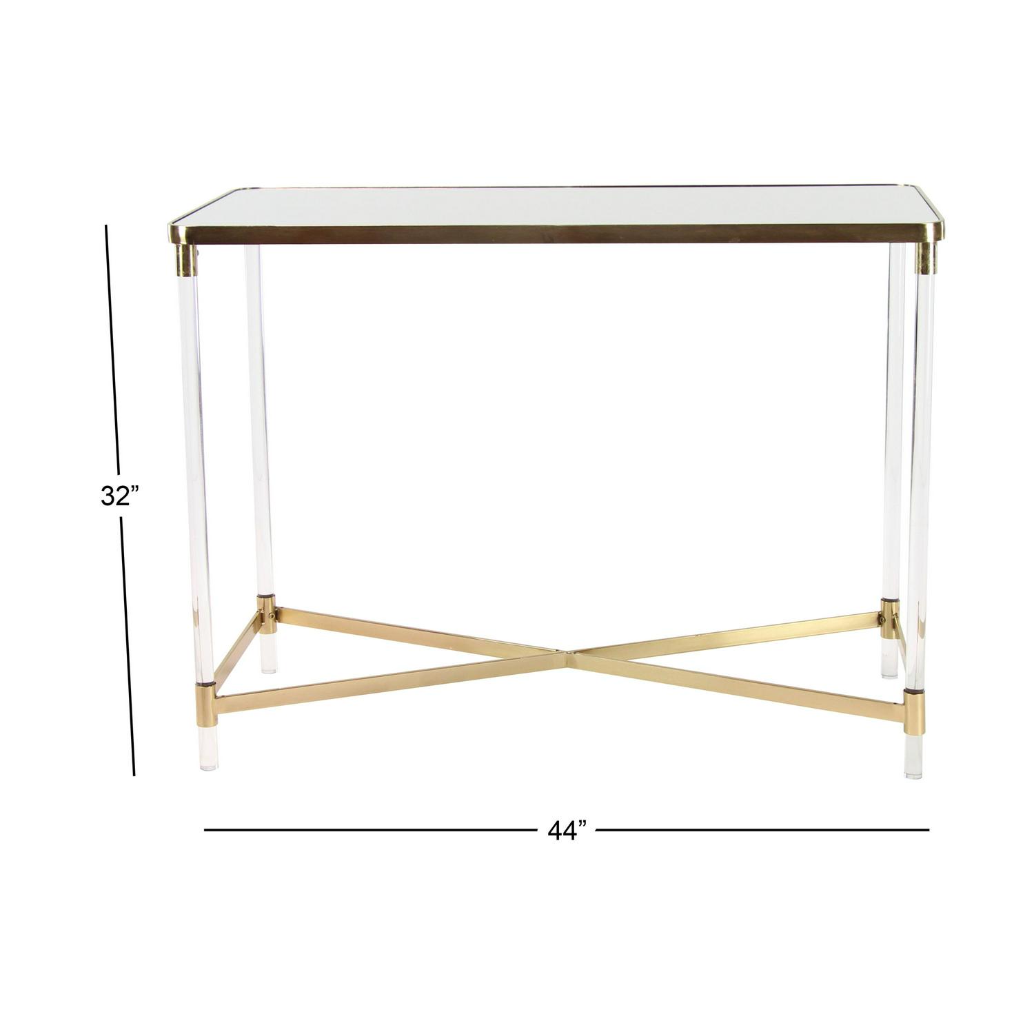 DecMode 32  x 44  Gold Rectangle Metal Console Table with Mirrored Top and Acrylic Legs  Crowdfused