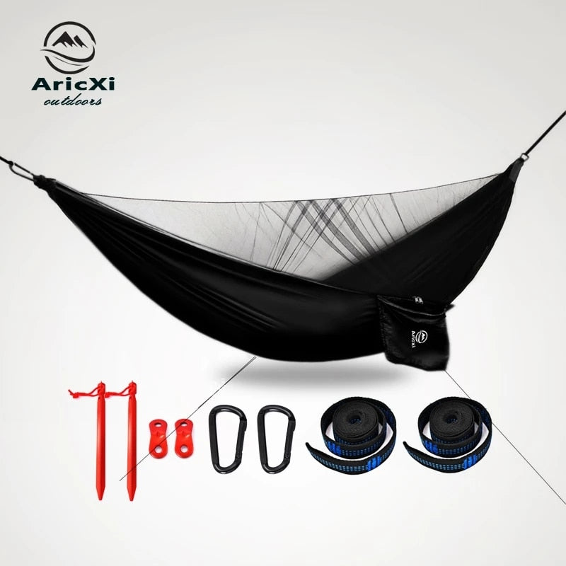 Aricxi Outdoor Portable Camping Hammock Folding Backyard Parachute Rope Hammock Garden Wooden Hammock Mosquito Net