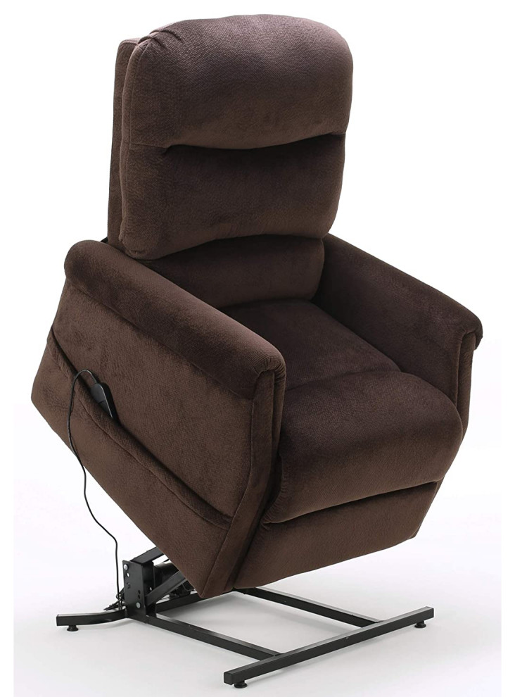 Transitional Recliner Chair  Lift Up Function With Tufted Seat  ampBack  Chocolate   Transitional   Recliner Chairs   by Declusia  Houzz