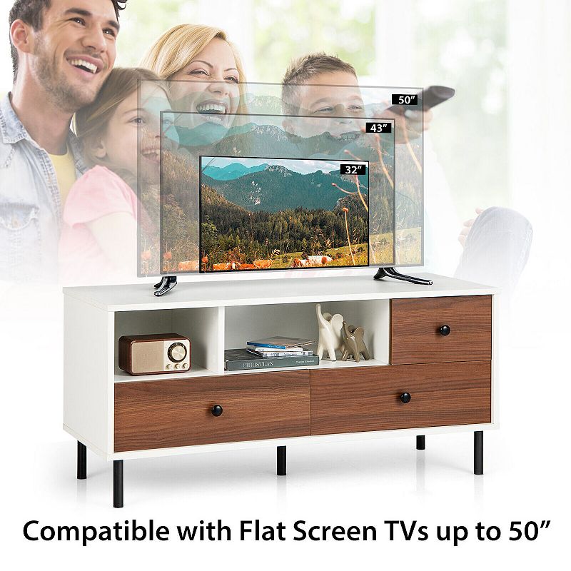 Mid-century Tv Stand For 50-inch Tvs With 2 Cubbies And 3 Drawers