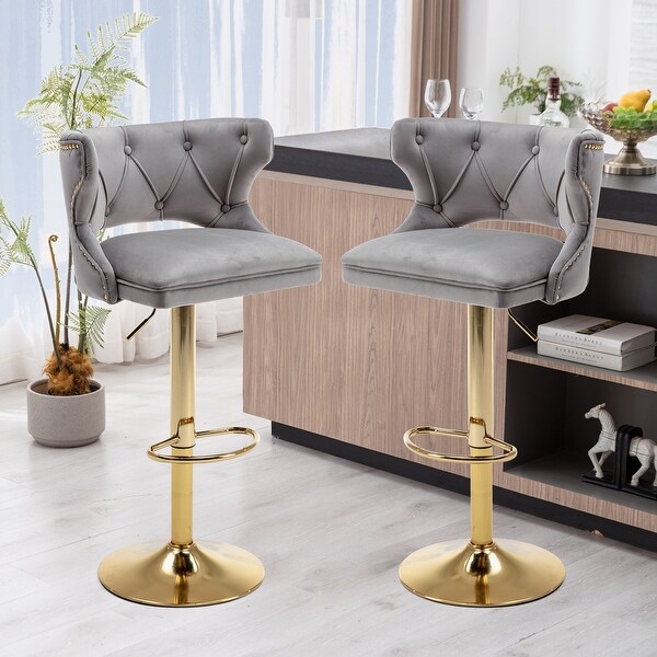 Modern 2PCS Bar Stools With Back and Footrest Counter Height