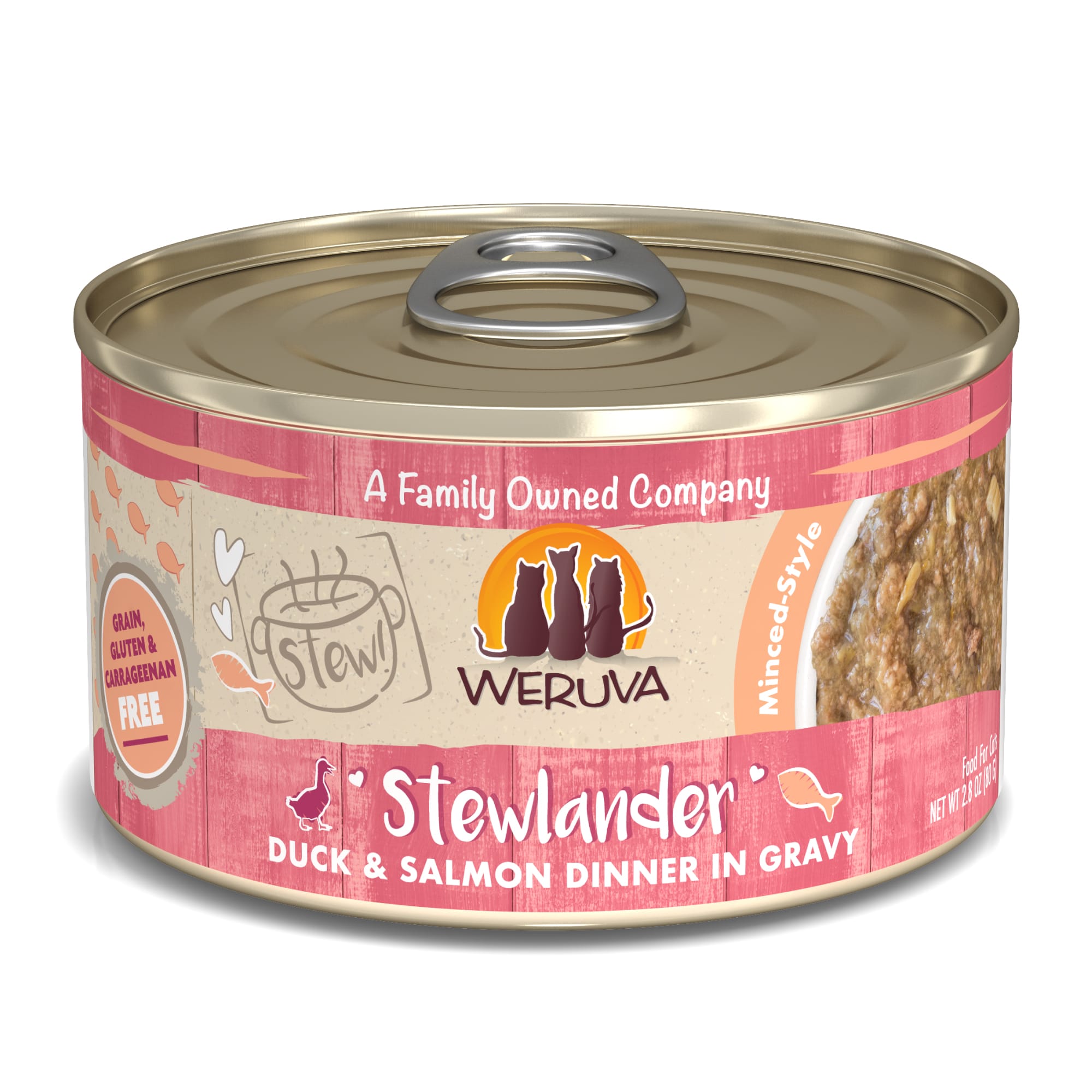 Weruva Stew! Stewlander Duck  Salmon Dinner in Gravy Wet Cat Food， 2.8 oz.， Case of 12