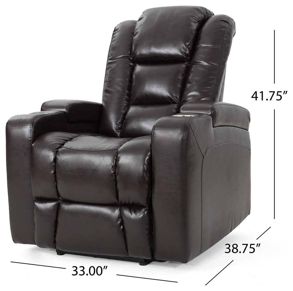 Modern Power Recliner  Faux Leather Seat With Cup Holders and Hidden Storage   Contemporary   Recliner Chairs   by Declusia  Houzz