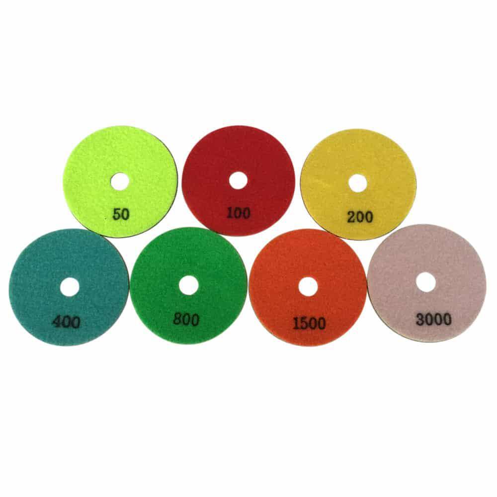 EDiamondTools 7 in. Dry Diamond Polishing Pad Set for Stone and Concrete #50 (2) #100 (2) #200 (2) #400 #800 #1500 #3000 Grit RDP755112248153