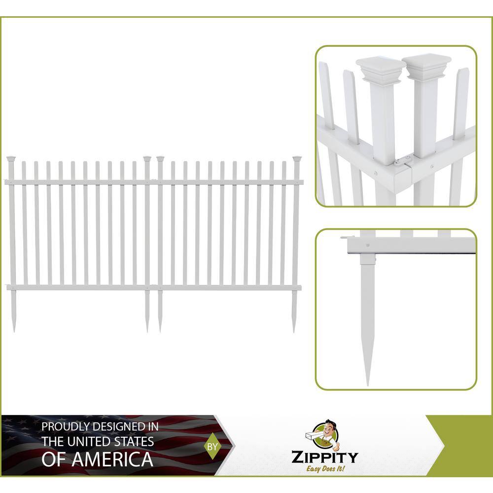 Zippity Outdoor Products 3.4 ft. x 3.7 ft. Burbank No-Dig Vinyl Garden Picket Fence Panel (2-Pack) ZP19057