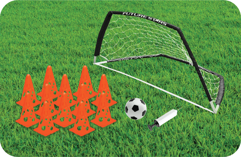 Future Stars Soccer Set with 1 4ft Soccer Net， 12 Orange Cones， 1 Junior Soccer Ball and Pump