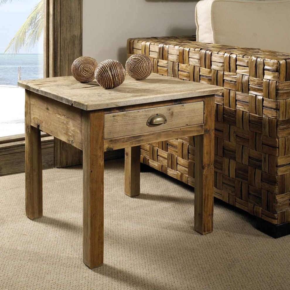 Rustic End Table  Old Pine Wood Construction With Storage Drawers  Natural   Midcentury   Coffee Table Sets   by Decor Love  Houzz