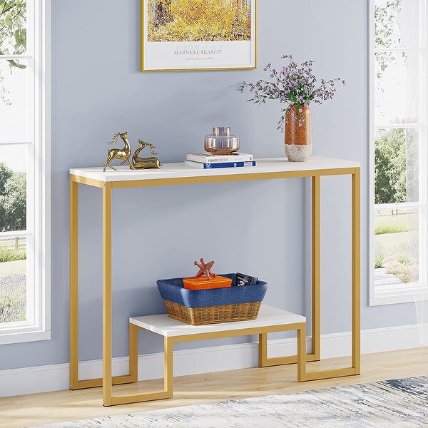 Modern White Console Table 2-Tier Entryway Table Sofa Table for Living Room