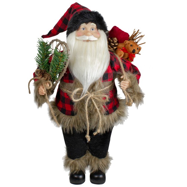 Standing Santa Christmas Figure With Snow Shoes And Bear