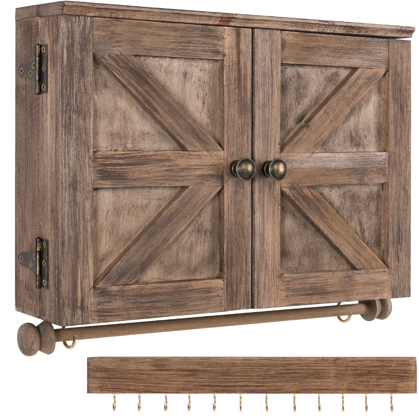 Excello Global Products Rustic Wall Mounted Jewelry Organizer with Wooden Barndoor Decor - Brown - EGP-HD-0088