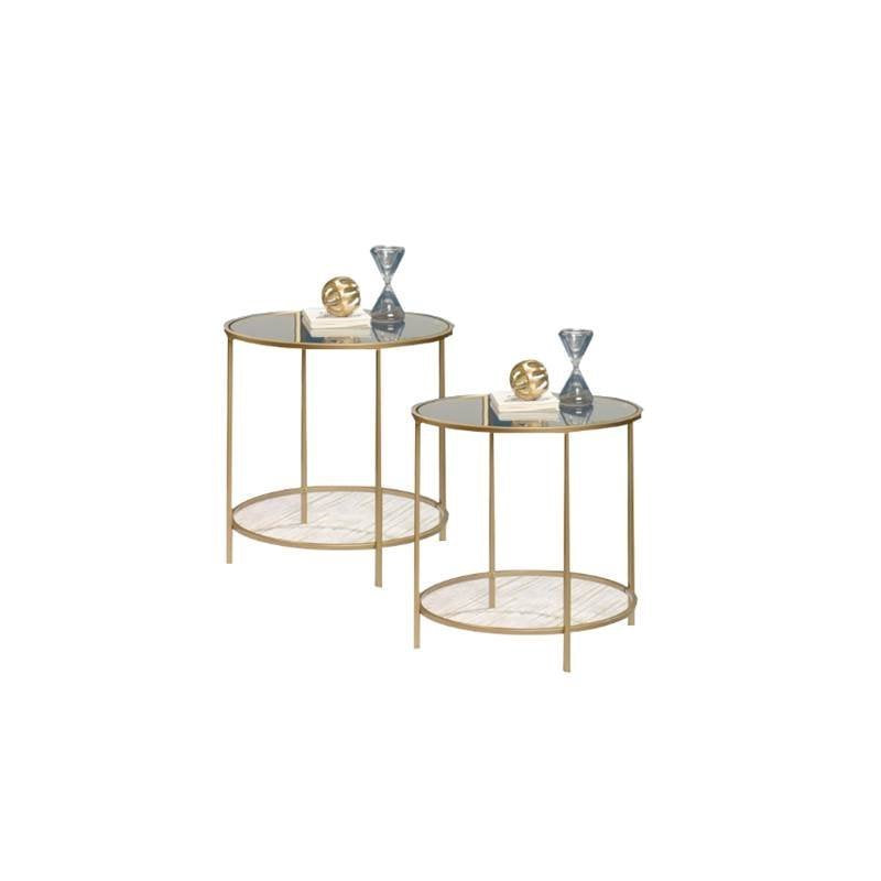 Home Square Glass Top Nightstand in Satin Gold (Set of 2)