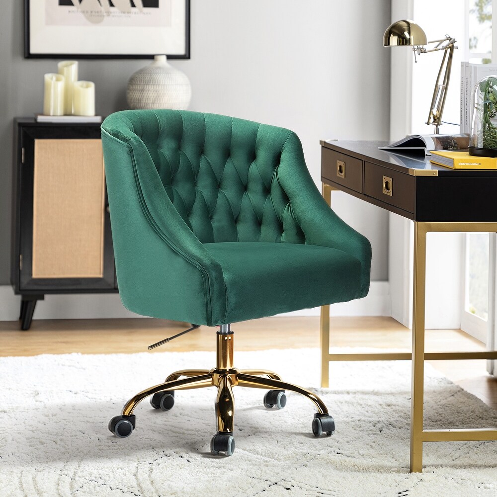 Modern Velvet Tufted Office Chair with Gold Metal Base by HULALA HOME