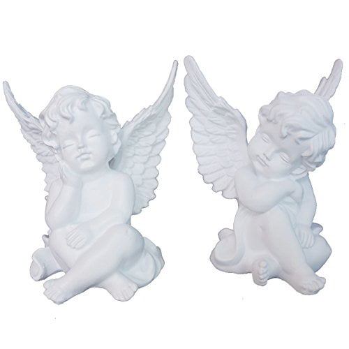 KiaoTime l Set of 2 Resin Adorable Cherubs Angels Statues Figurine Guardian Angel Garden Angels Sculpture Cute Angel Collection Wings Angel Memorial Statue 4.25" (Set of 2 Cherubs)