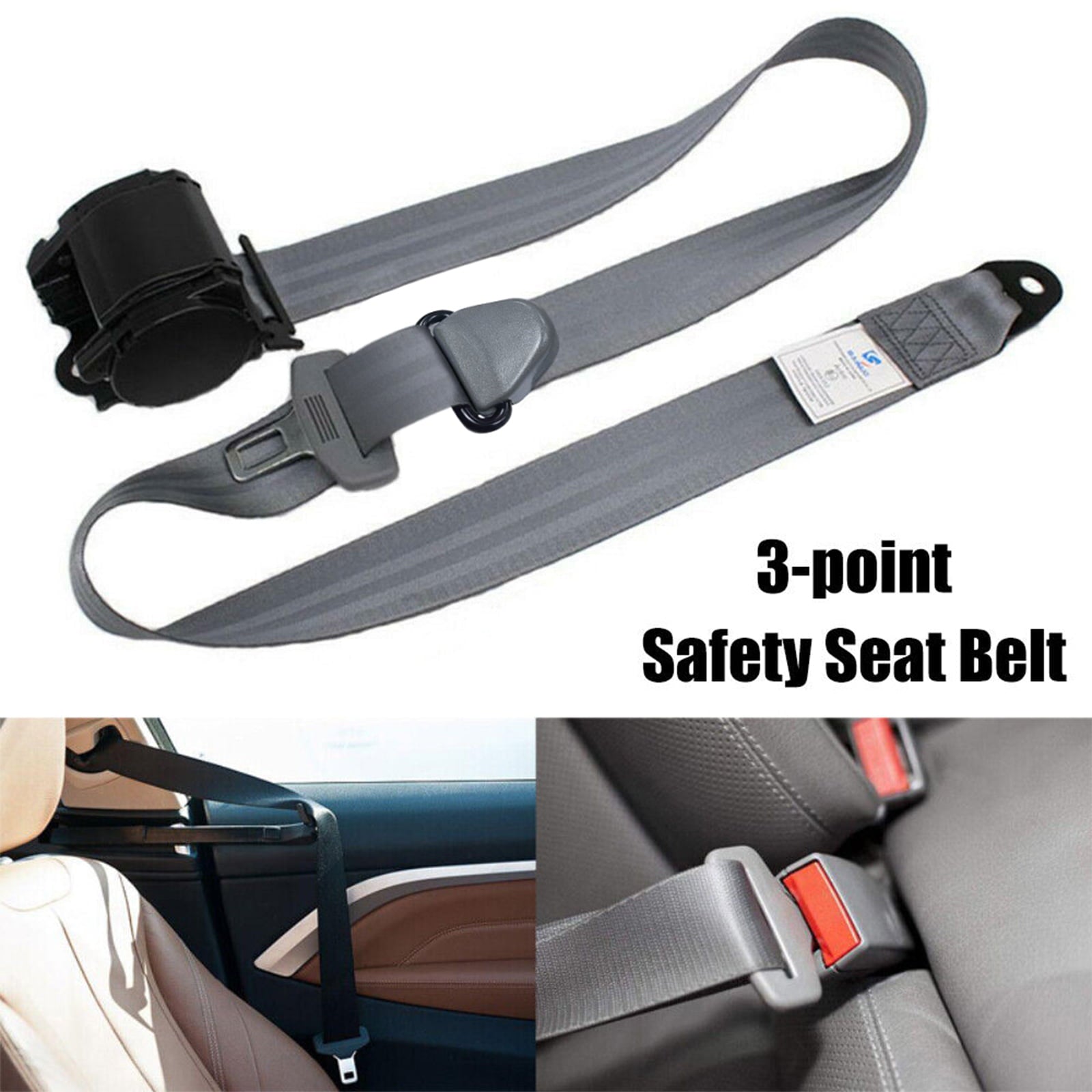 11.8ft Retractable Safety Seat Belt， 3 Point Safety Seat Belt Straps Car Auto Vehicle Adjustable Seat Belt Kit， Gray