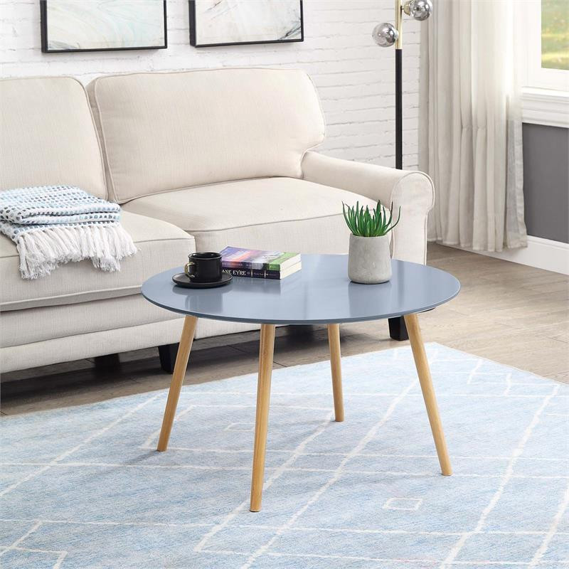 Convenience Concepts Oslo Round Coffee Table in Gray Piano Wood Finish   Midcentury   Coffee Tables   by Homesquare  Houzz