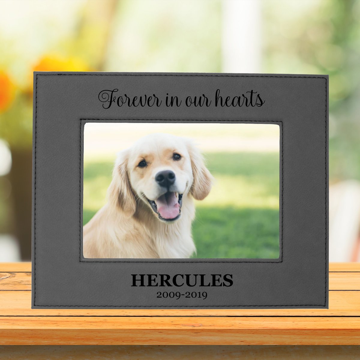 904 Custom Personalized Forever in our Hearts Leatherette Pet Memorial Picture Frame