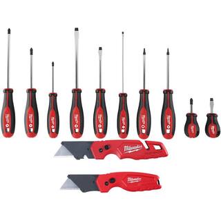 MW Screwdriver Set with Fastback Folding Utility Knife with Blade Storage and Compact Folding Utility Knife (12-Piece) 48-22-2710-48-22-1503