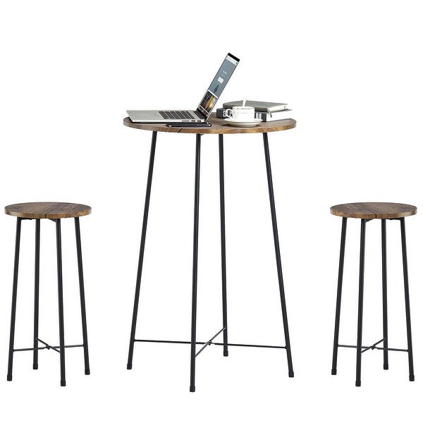 3-Piece Bar Table Set with 2 Stools， Modern Round Counter Table and Chairs Set