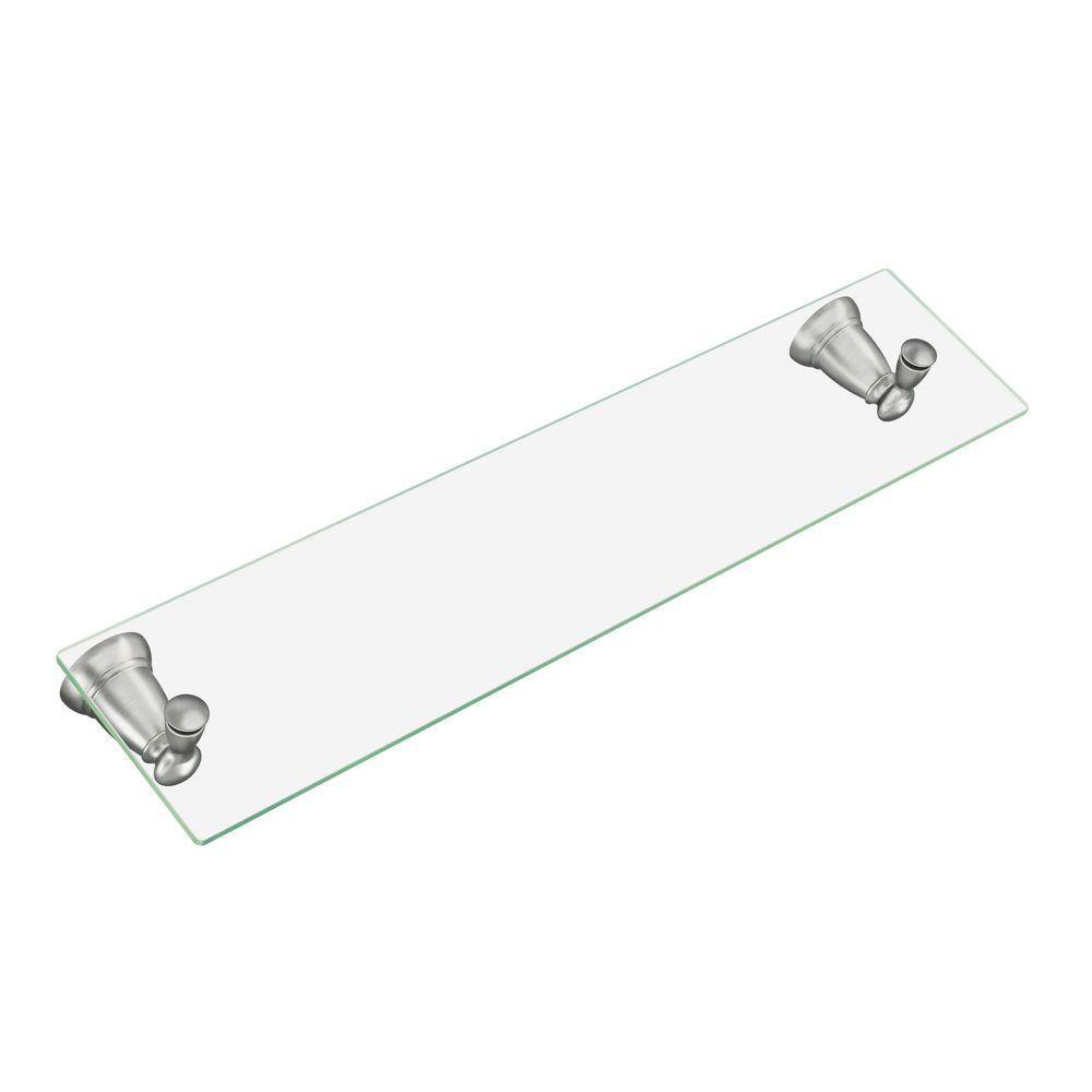 MOEN Banbury 5-425 in. L x 3 in. H x 22-34 in. W Wall-Mount Clear Glass Shelf in Brushed Nickel Y2690BN