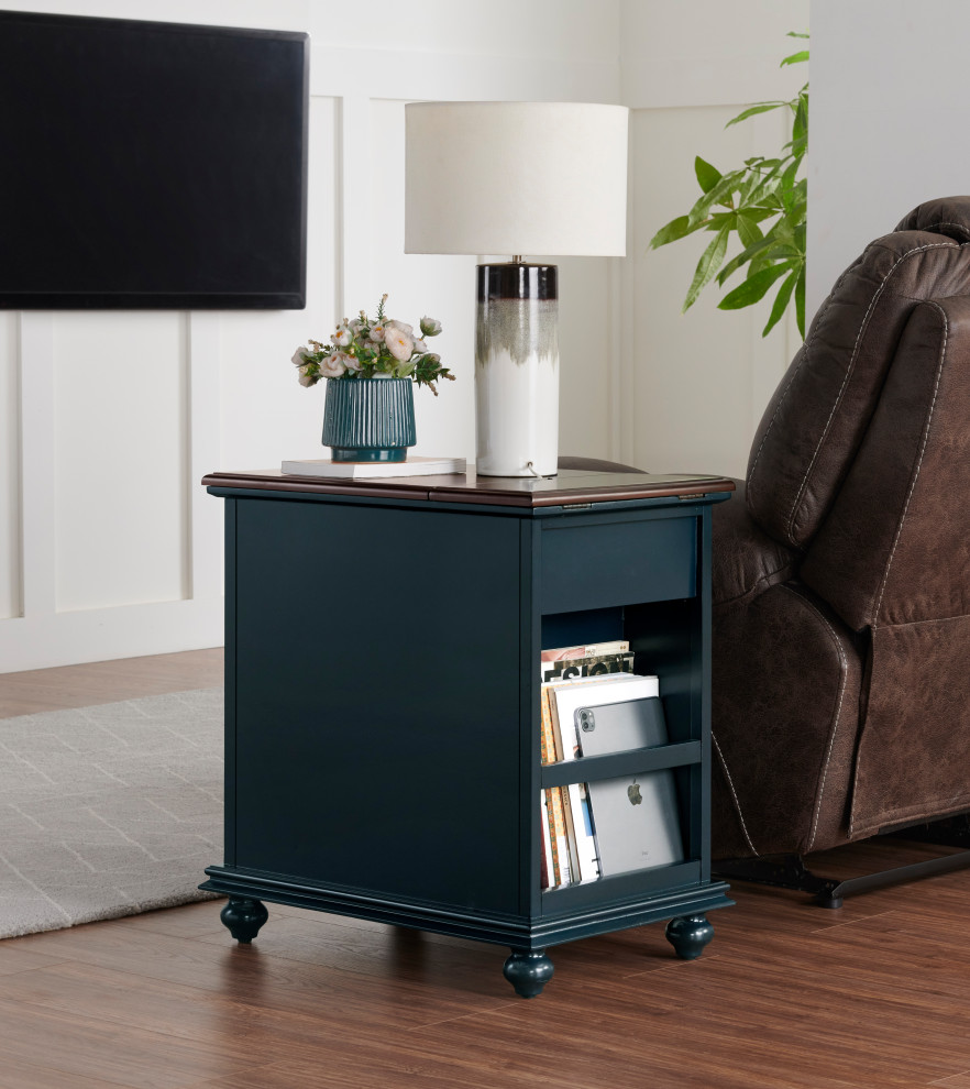 Elegant Chairside Table with Charging Station   Traditional   Side Tables And End Tables   by Martin Svensson Home  Houzz