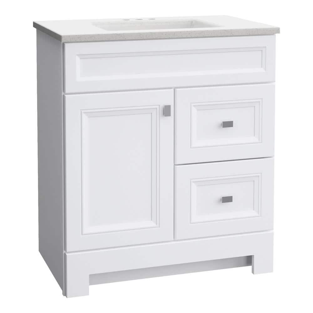 Home Decorators Collection Sedgewood 305 in W x 188 in D x 344 in H Freestanding Bath Vanity in White with Arctic Solid Surface Top