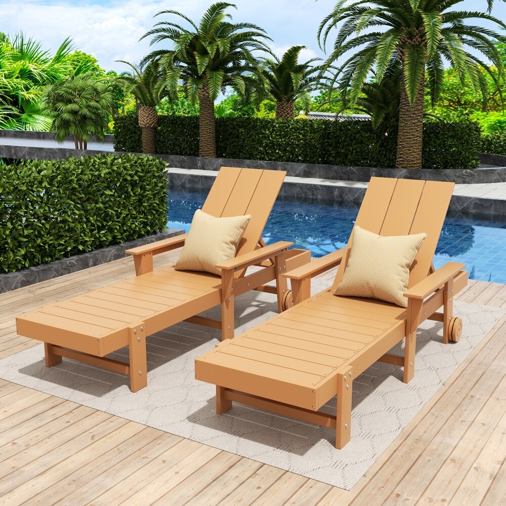 POLYTRENDS Shoreside Modern Poly Reclining Eco Friendly  Weather Chaise Lounge With Arms   Wheels (Set Of 2)