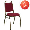 Flash Furniture 4 Pack HERCULES Series Trapezoidal Back Stacking Banquet Chair in Burgundy Fabric - Gold Vein Frame