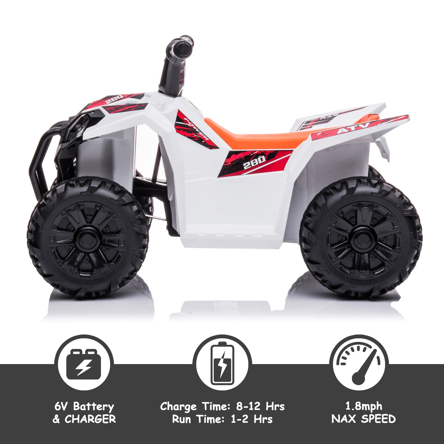 uhomepro 6V Kids Electric ATV 4 Wheels Ride On Cars Toy for Boys Girls, White