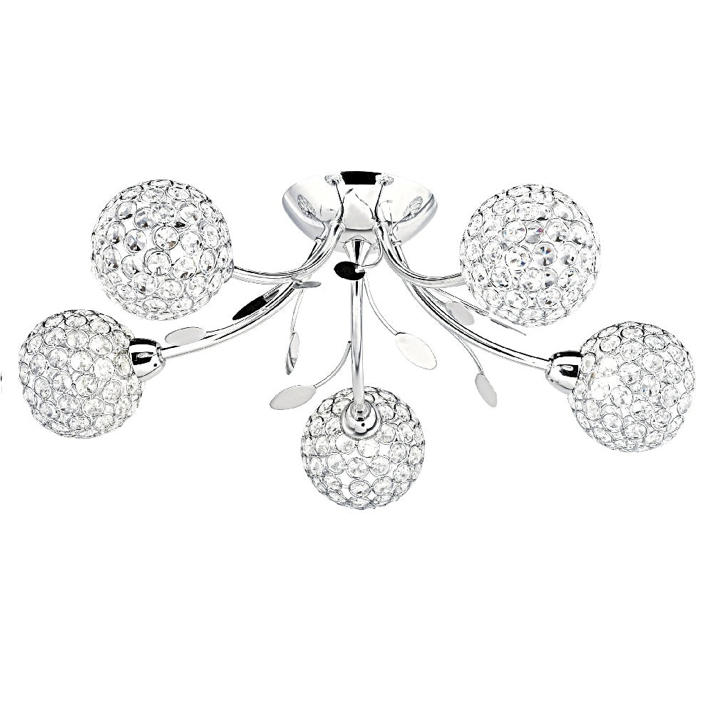 Searchlight 6575-5CC Polished Chrome & Crystal Bead Decorative 5 Lamp Semi Flush 54cm