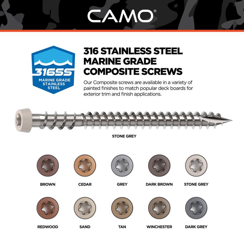 CAMO #10 2-12 in. 316 Stone Gray Premium Star Drive Flat Undercut Screws Stainless Steel Composite (1750-Count) 0367159NS