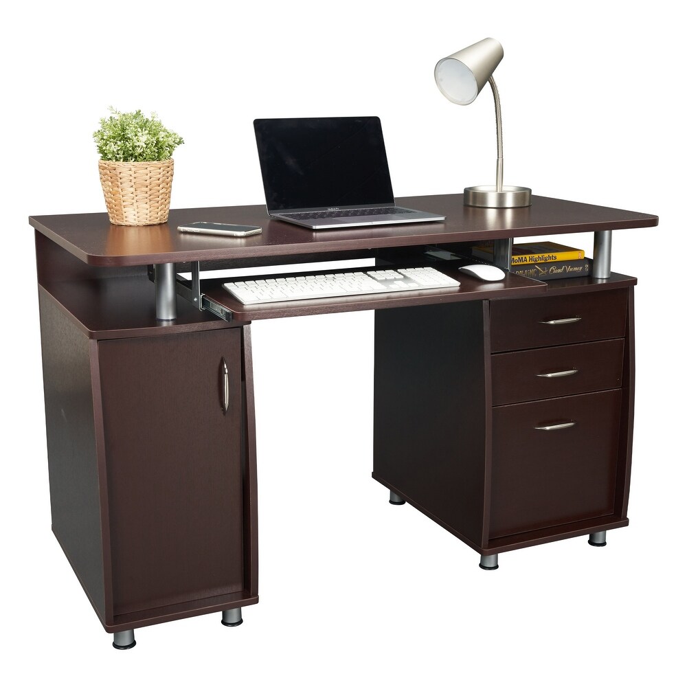 Complete Workstation Computer Desk with Storage for Office  Study  Bedroom  Chocolate