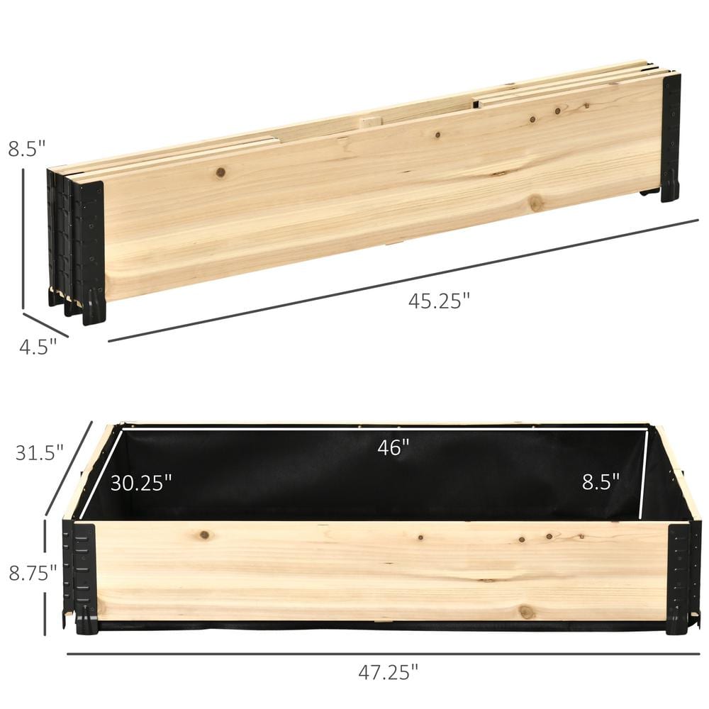 Outsunny Natural Fir Wood Raised Garden Bed Foldable to Grow Vegetables， Herbs， and Flowers 845-582