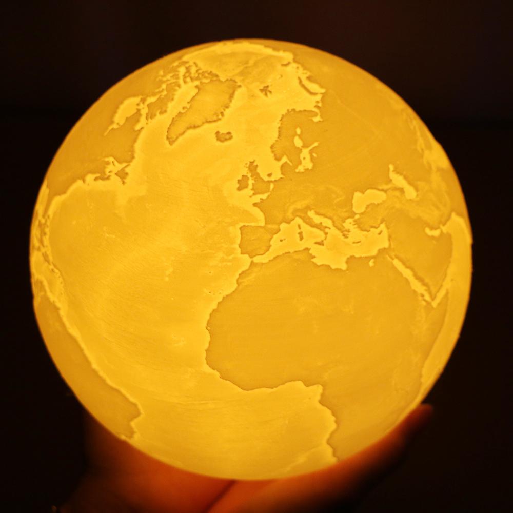 3d Printing Touching Earth Light Usb Rechargeable 2-color Dimmable Night Lamp Bedroom Decor With Wooden Stand No.226238