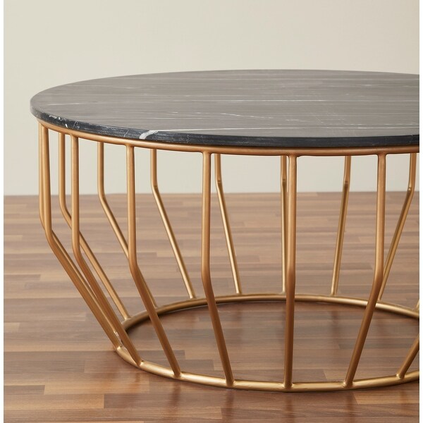 Golden Leaf Modern Coffee Table with Real Marble Top and Gold Base