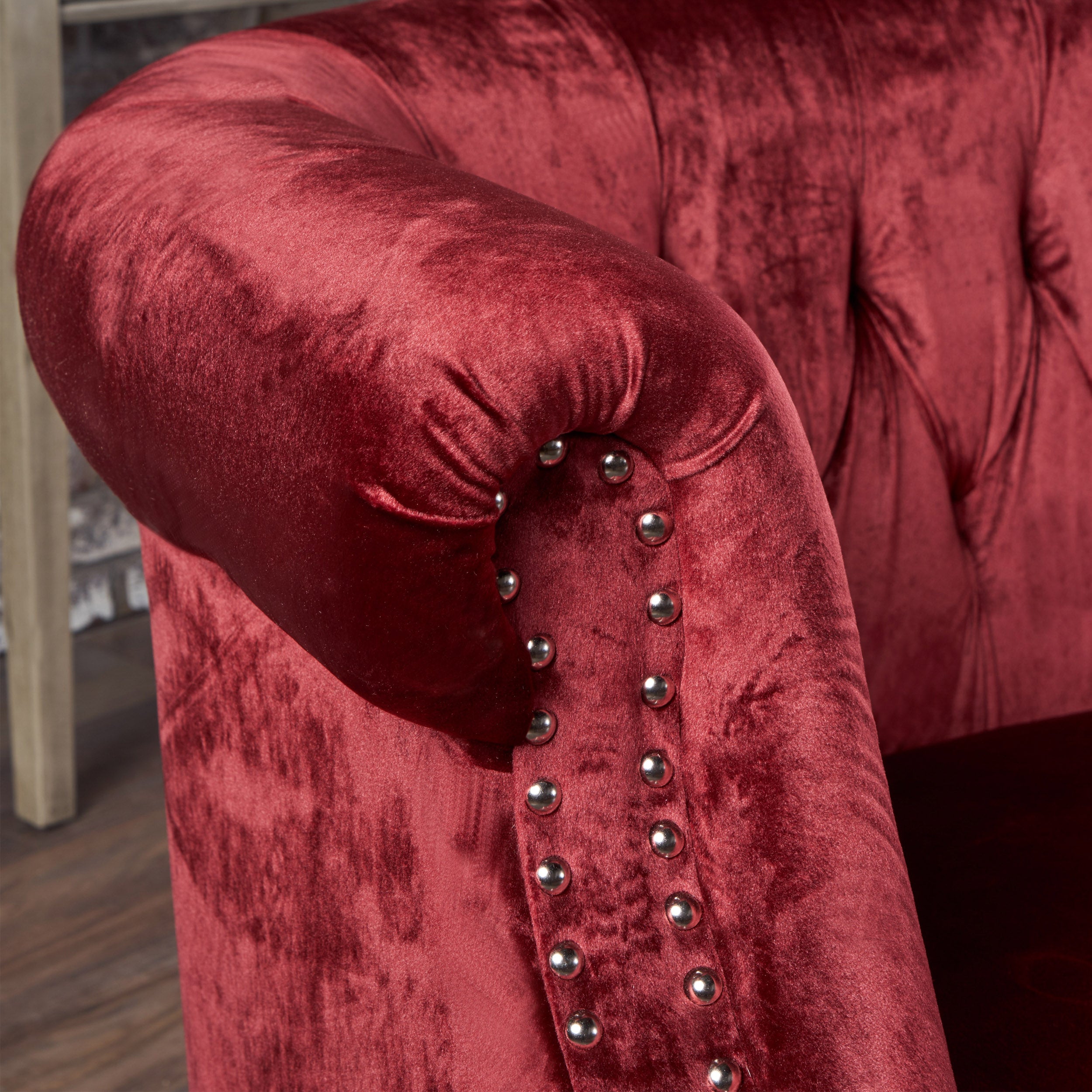 Melaina Tufted Scroll Arm New Velvet Loveseat