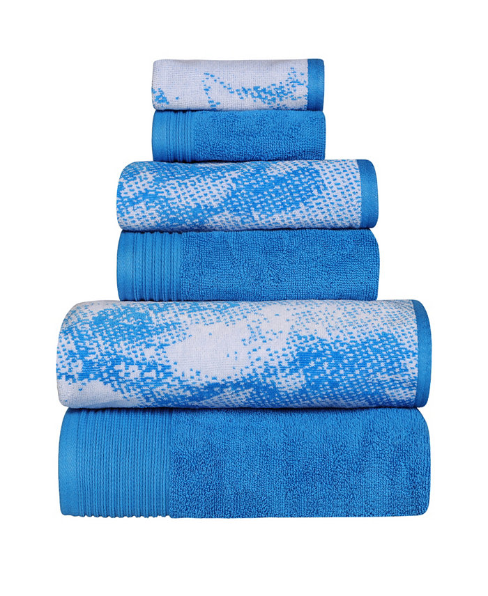 Superior Quick Drying Cotton Solid and Marble Effect 6 Piece Towel Set