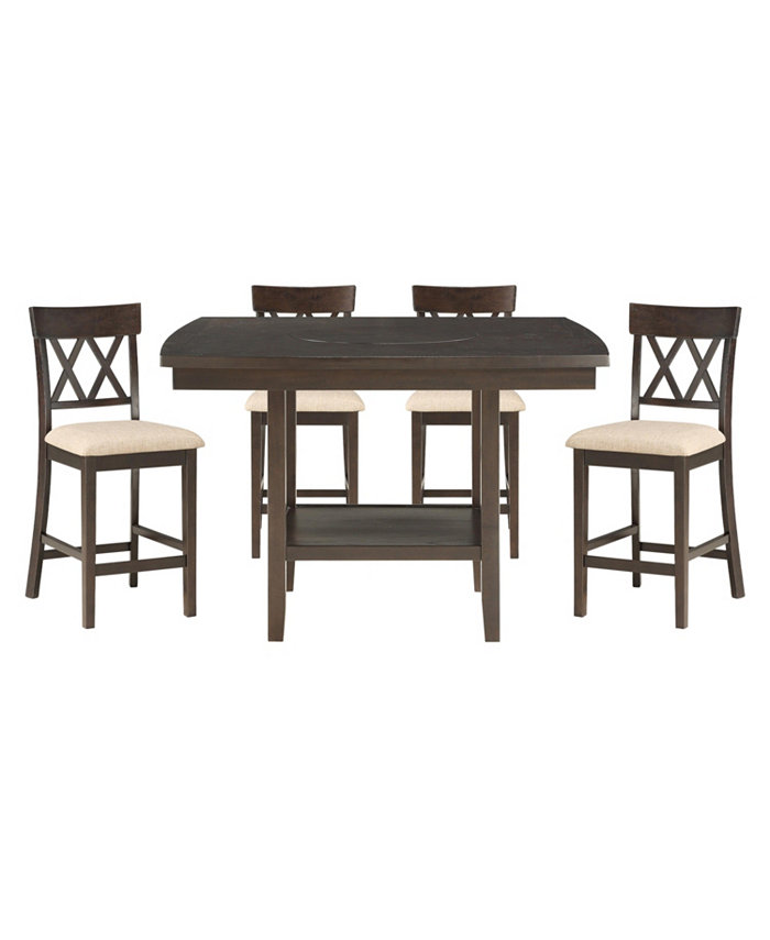 Homelegance Birm 5pc Dining Set (Counter Height Table and 4 Double Cross Back Side Chairs)